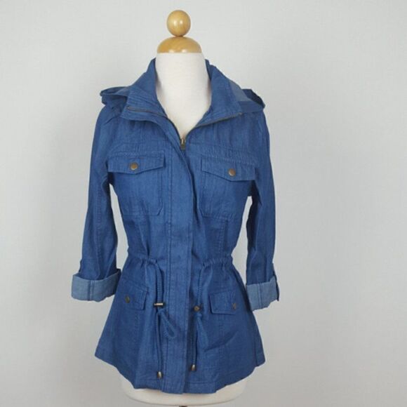 Anorak Jacket Utility Jean Jacket Blue Size Small Chore Jacket - Picture 2 of 4